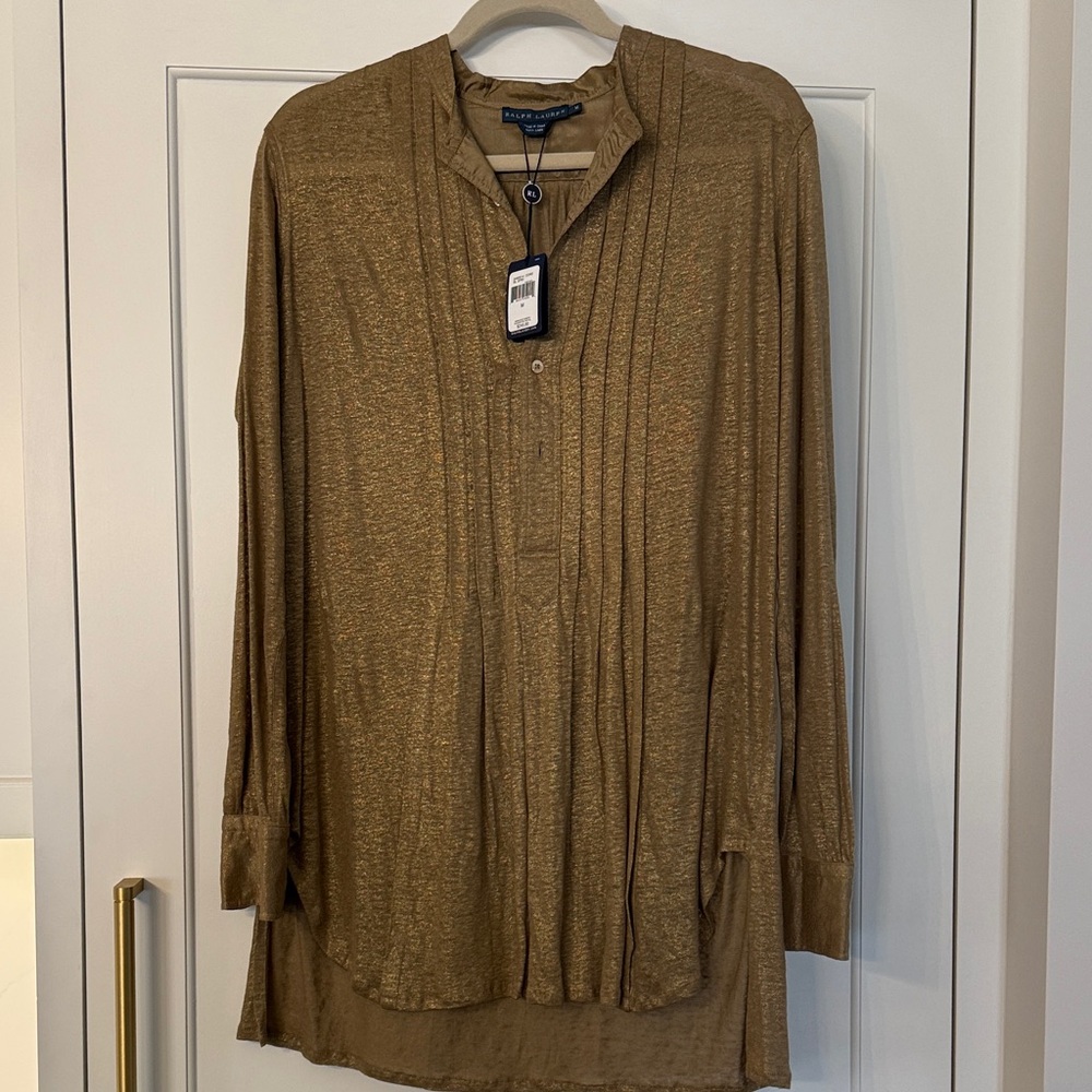 Ralph Lauren Gold Pleated Long Sleeve Top